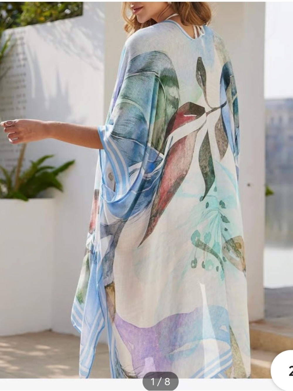 Chico's Watercolor Floral Open Front Kimono Cover-Up One Size